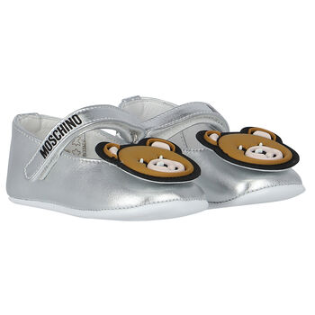 Baby Girls Silver Teddy Bear Pre Walker Shoes